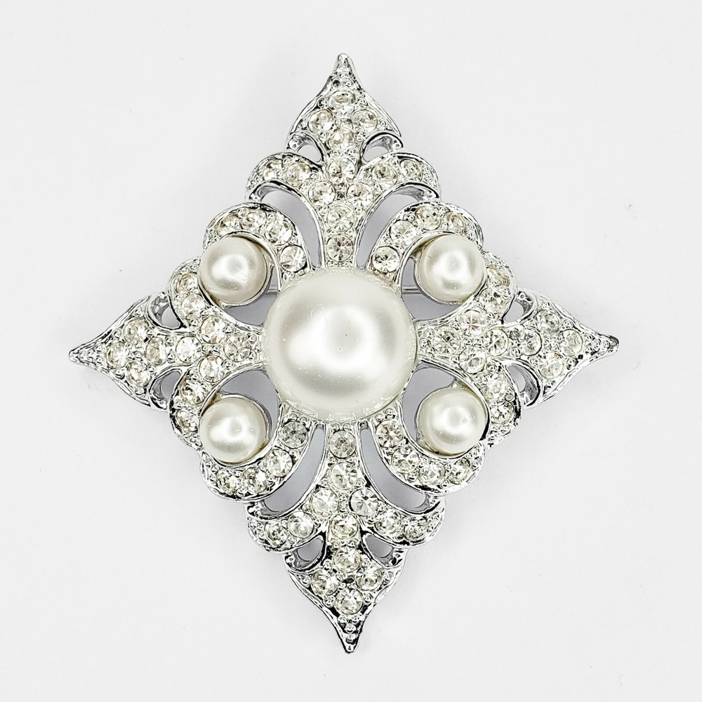 Sarah Coventry Rhinestone and Faux Pearl Large Brooch Pin